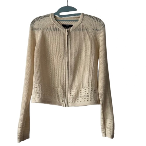 Mossimo Women's S Tan Zip Up Knit Cropped Long Sleeves Crew Neck Sweater Top - Picture 4 of 16